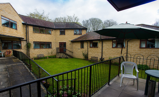 Brookholme Care Home rear courtyard and gardens